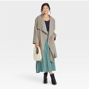 a new day Gray Textured Knee Length Belted Wrap Trench Coat
